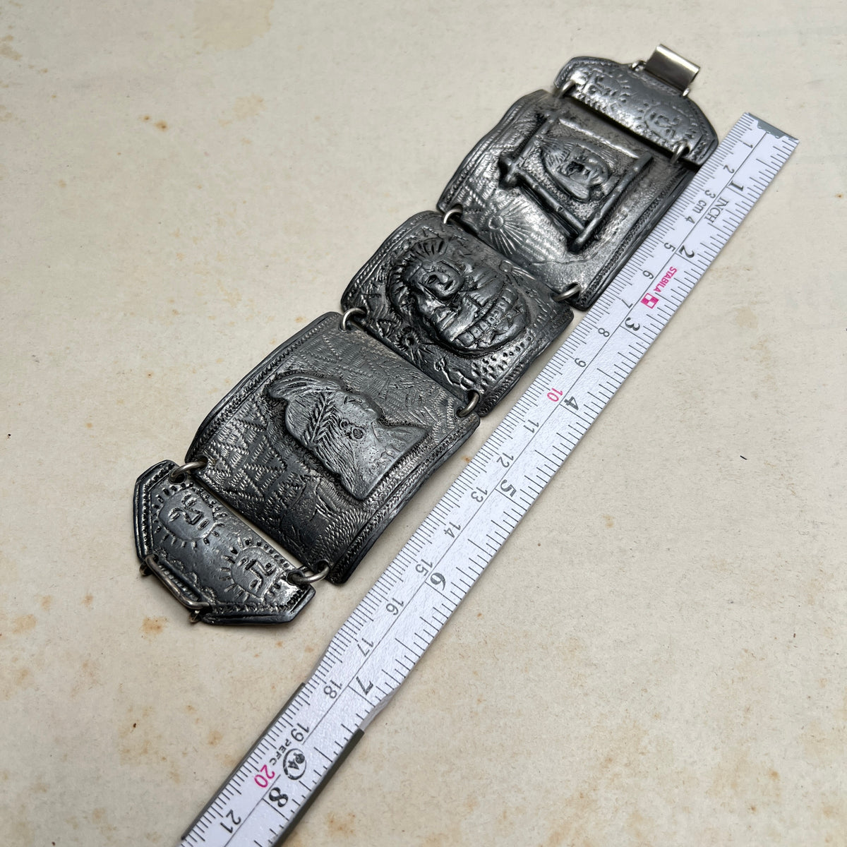 Vintage Panel Armband Zinn Peruanisch präkolumbianisch Ethno indigener Schmuck Südamerika