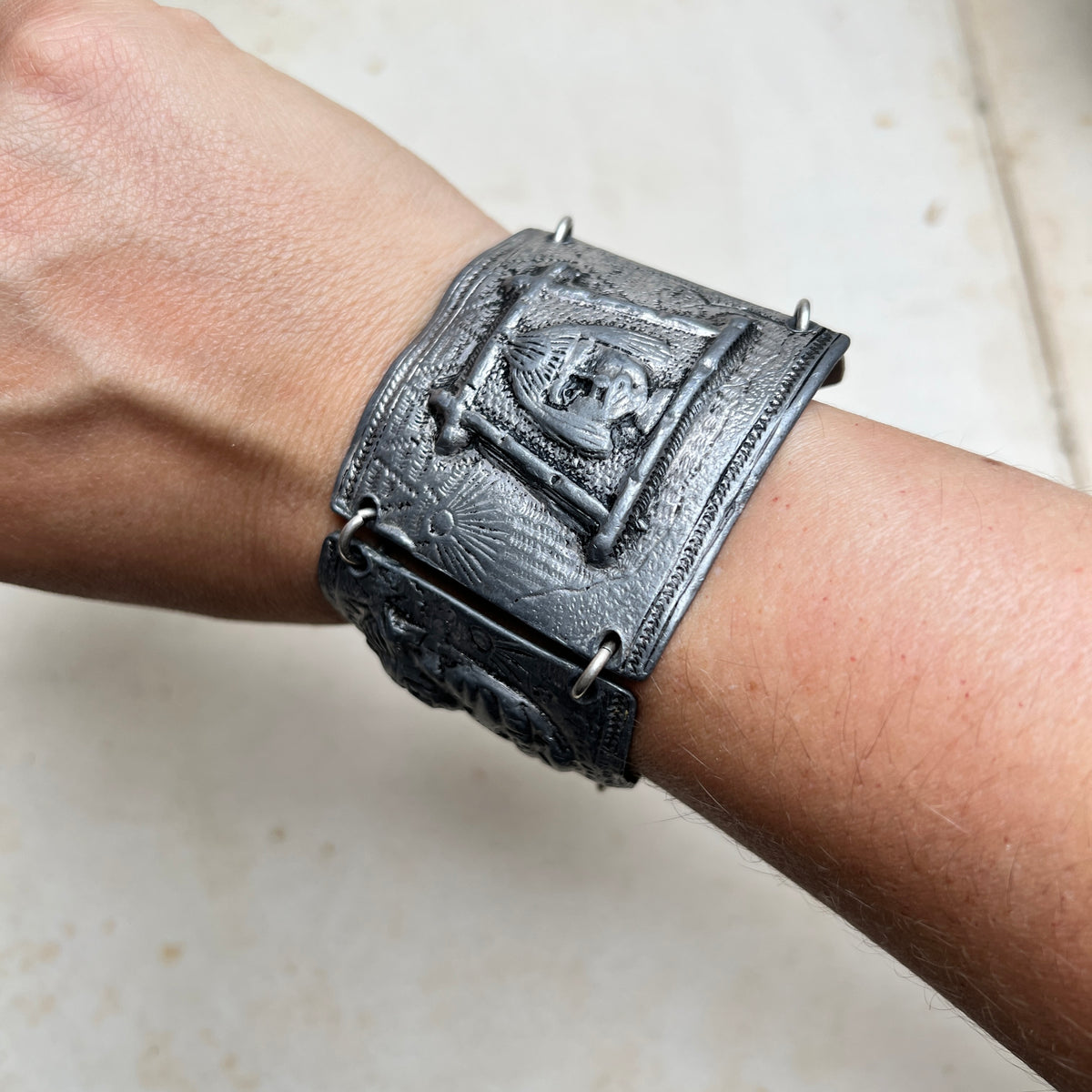 Vintage Panel Armband Zinn Peruanisch präkolumbianisch Ethno indigener Schmuck Südamerika