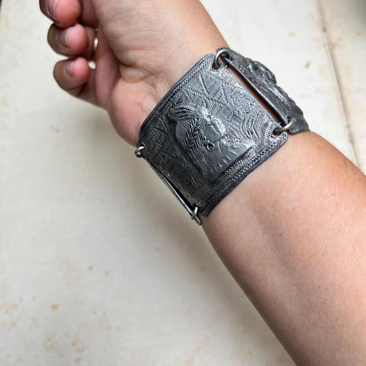 Vintage Panel Armband Zinn Peruanisch präkolumbianisch Ethno indigener Schmuck Südamerika