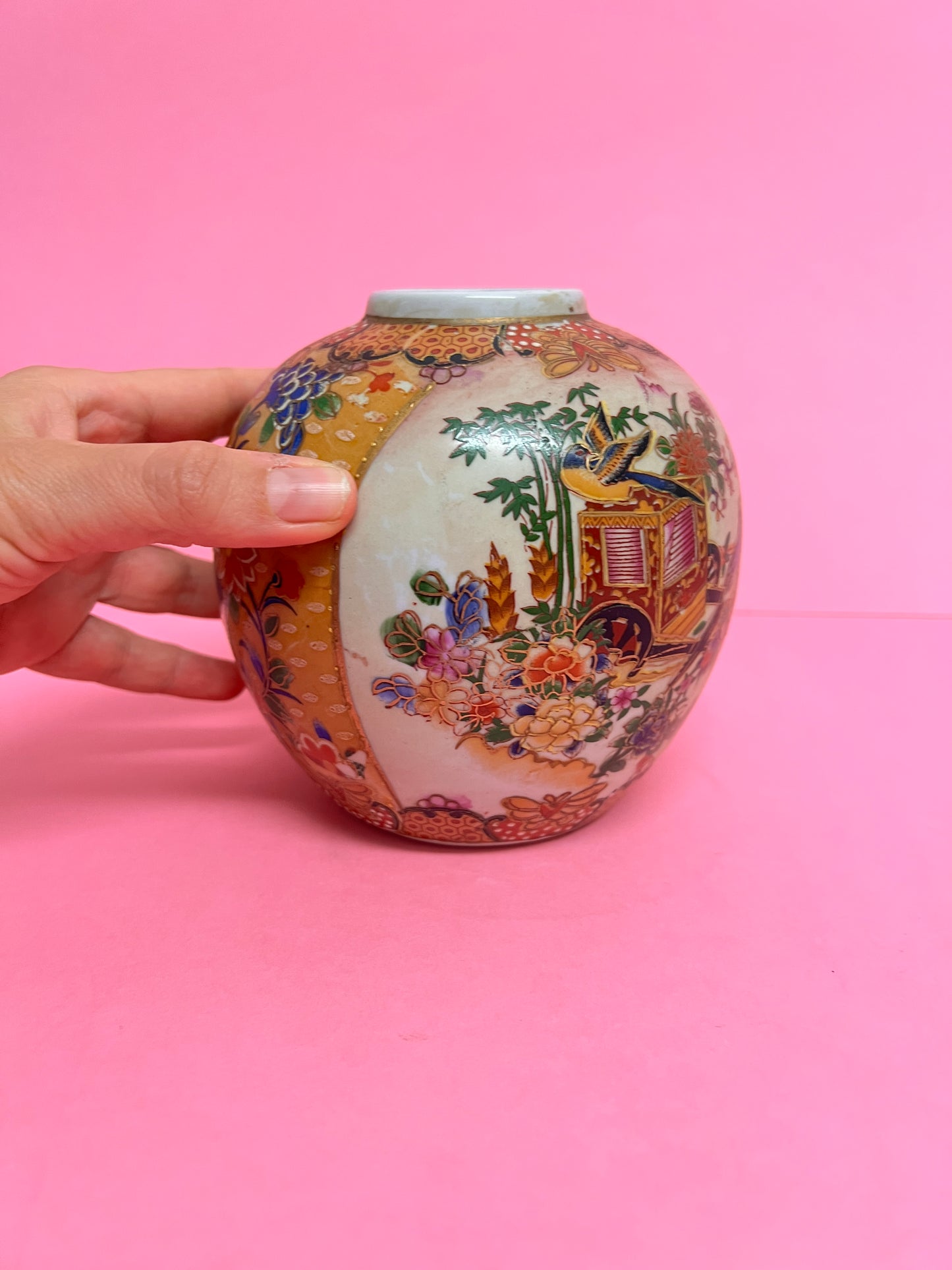 Kleine Vintage Satsuma Vase japanische Chinoiserie Blumenvase