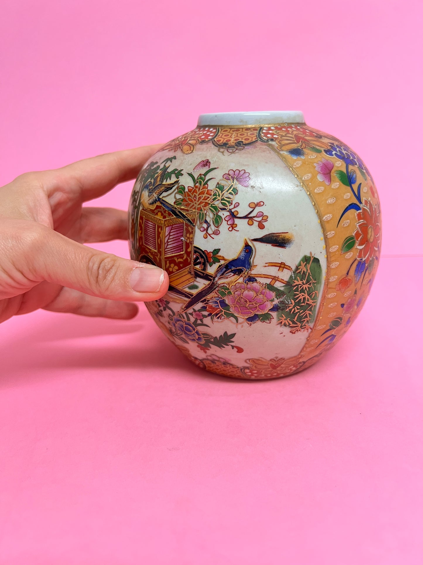 Kleine Vintage Satsuma Vase japanische Chinoiserie Blumenvase