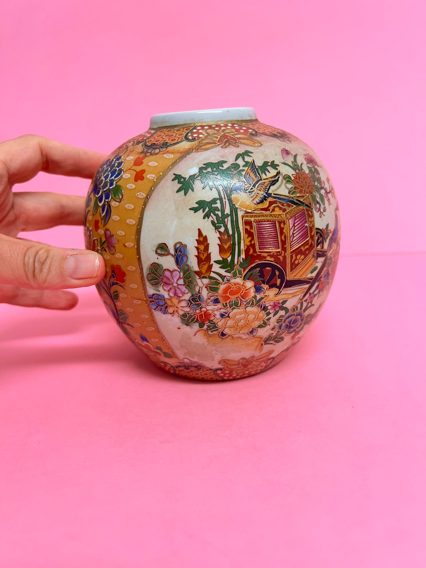Kleine Vintage Satsuma Vase japanische Chinoiserie Blumenvase