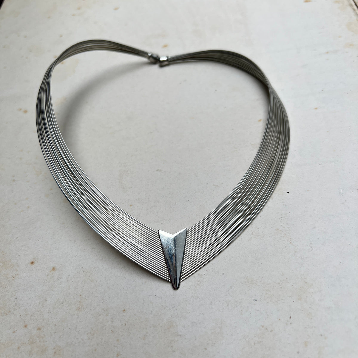 Vintage Multi Strand Chevron Collier Space Age Kette silber