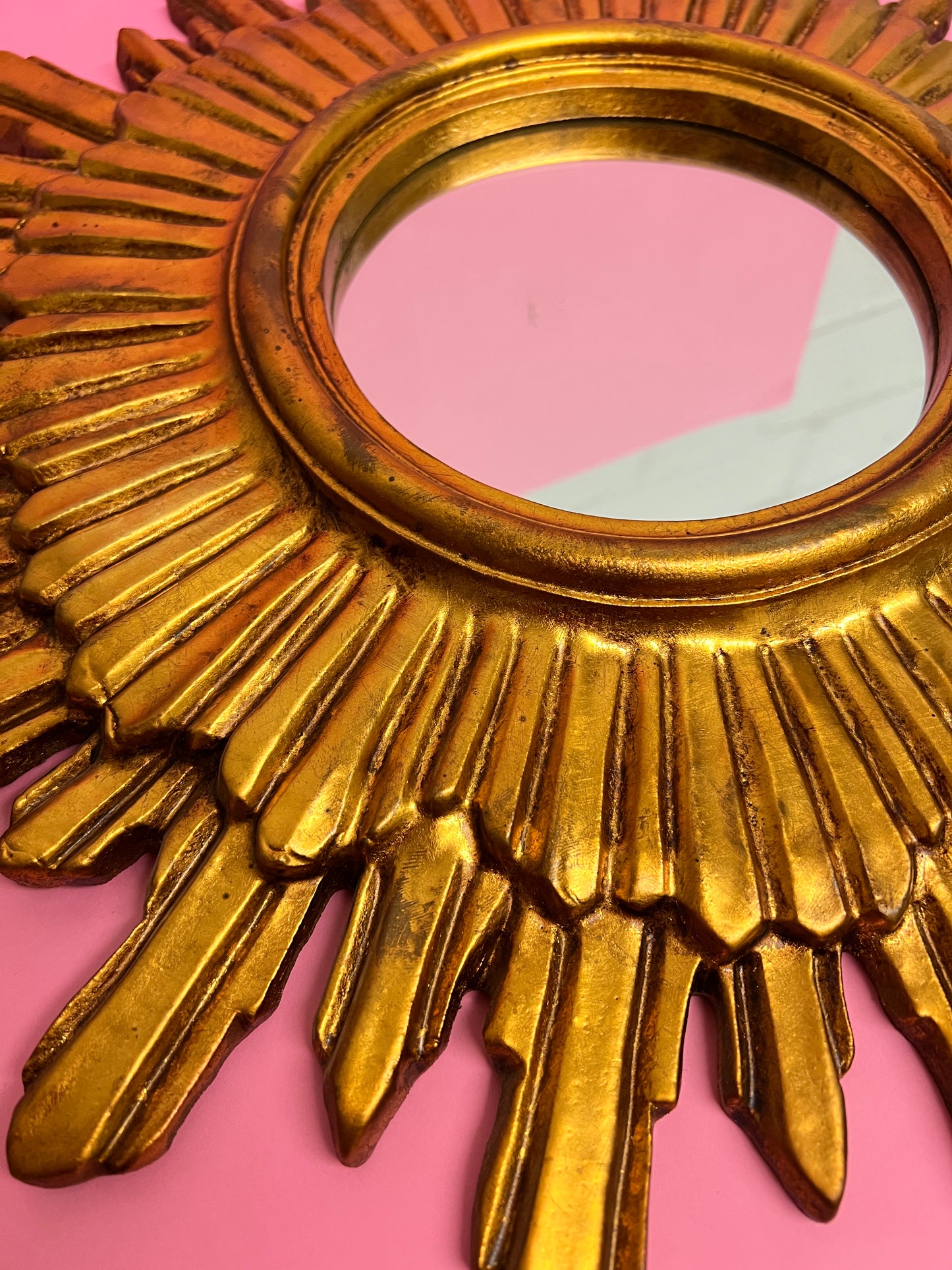 Vintage Sonnenspiegel Gold 50 cm Sunburst Wandspiegel Mid Century Hollywood Regency Spiegel