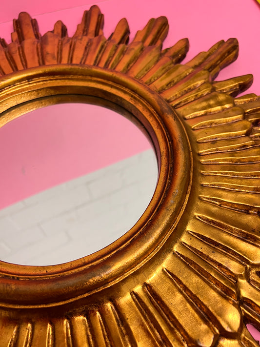 Vintage Sonnenspiegel Gold 50 cm Sunburst Wandspiegel Mid Century Hollywood Regency Spiegel
