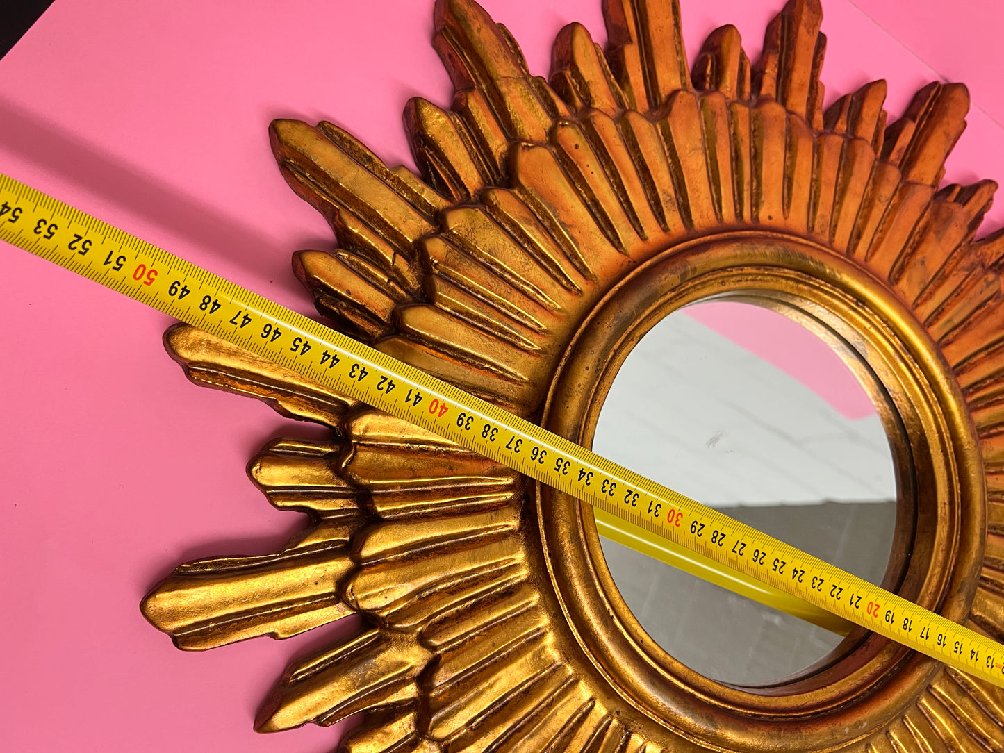 Vintage Sonnenspiegel Gold 50 cm Sunburst Wandspiegel Mid Century Hollywood Regency Spiegel