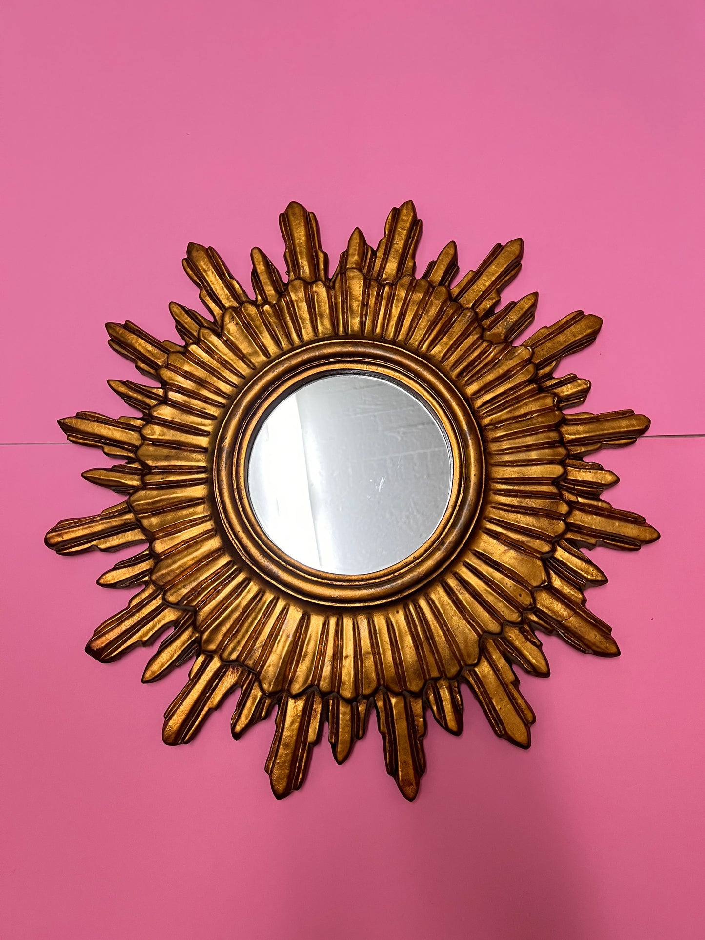 Vintage Sonnenspiegel Gold 50 cm Sunburst Wandspiegel Mid Century Hollywood Regency Spiegel