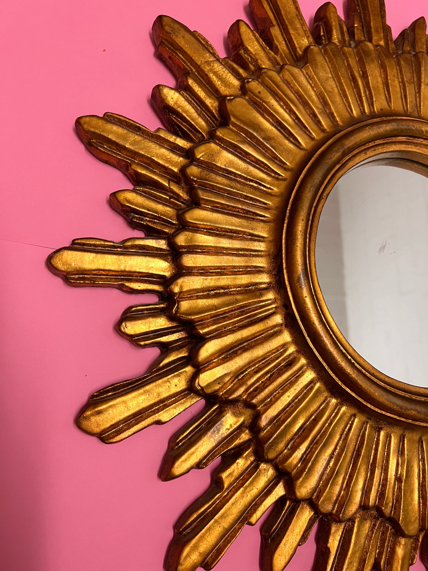 Vintage Sonnenspiegel Gold 50 cm Sunburst Wandspiegel Mid Century Hollywood Regency Spiegel