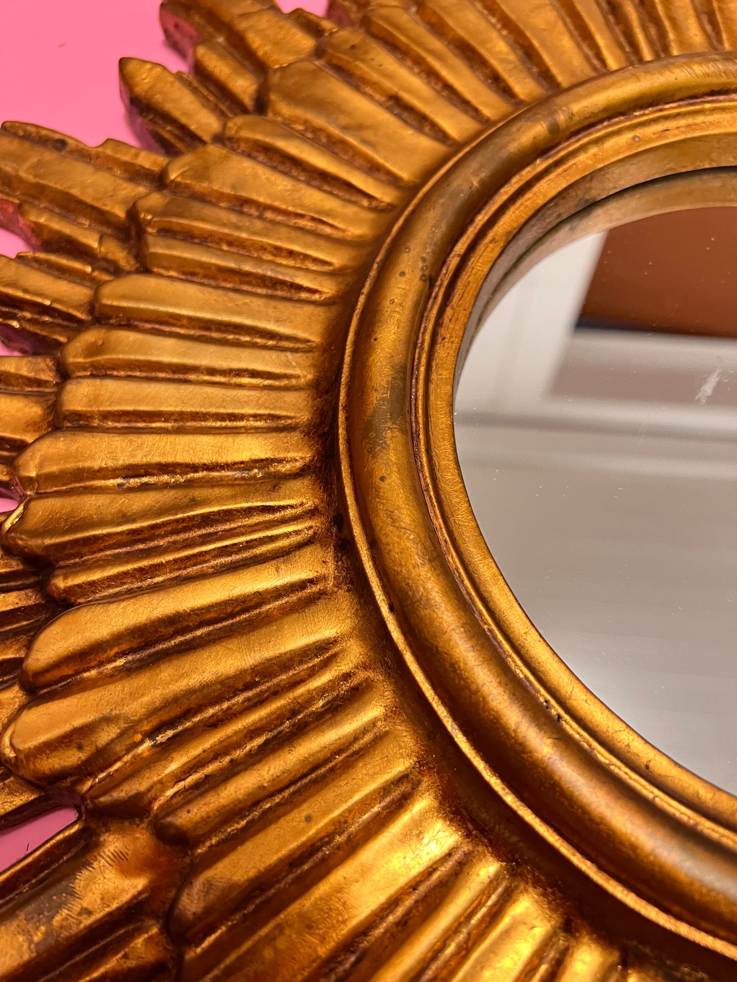 Vintage Sonnenspiegel Gold 50 cm Sunburst Wandspiegel Mid Century Hollywood Regency Spiegel