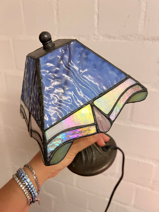 Vintage Tiffany Stil Tischlampe Blau – Bleiverglasung Buntglas– Jugendstil Tischleuchte – Honsel Art Deco