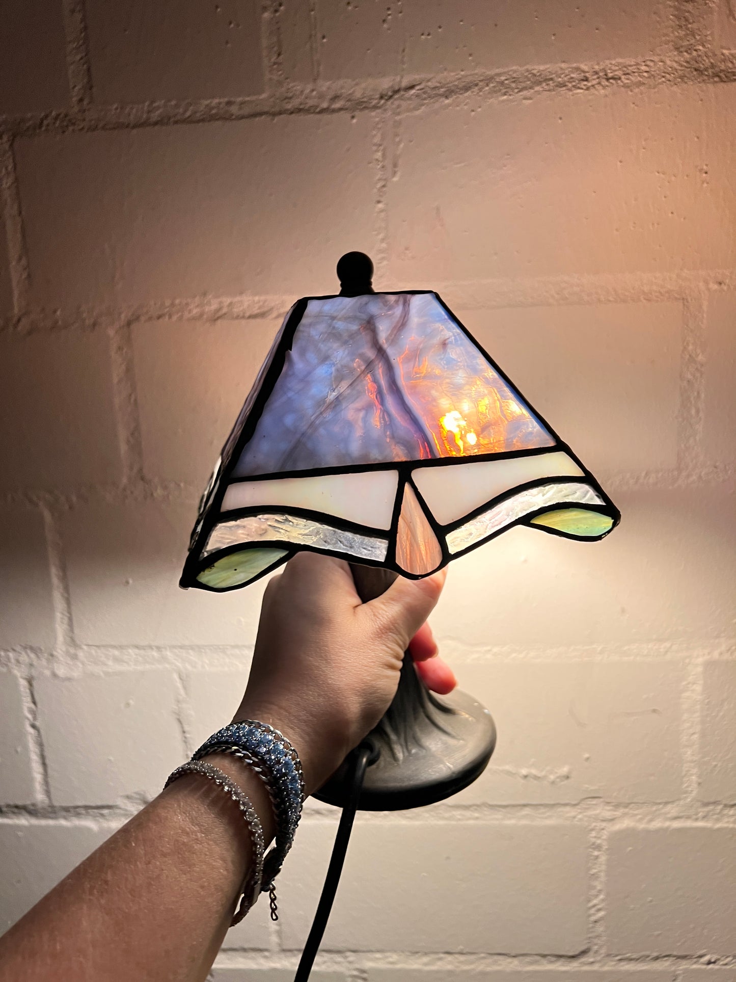 Vintage Tiffany Stil Tischlampe Blau – Bleiverglasung Buntglas– Jugendstil Tischleuchte – Honsel Art Deco