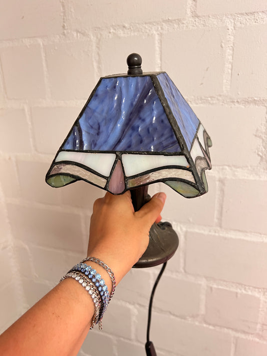 Vintage Tiffany Stil Tischlampe Blau – Bleiverglasung Buntglas– Jugendstil Tischleuchte – Honsel Art Deco