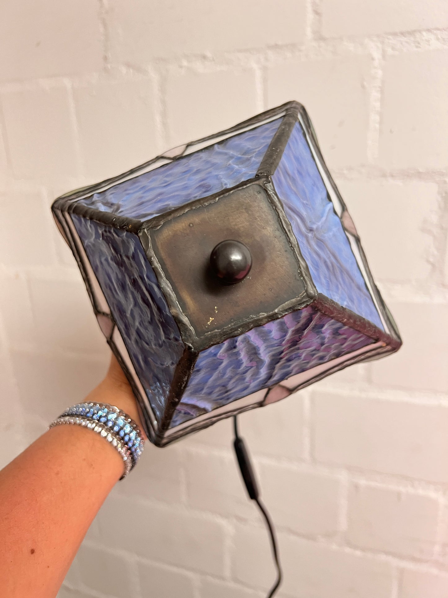 Vintage Tiffany Stil Tischlampe Blau – Bleiverglasung Buntglas– Jugendstil Tischleuchte – Honsel Art Deco
