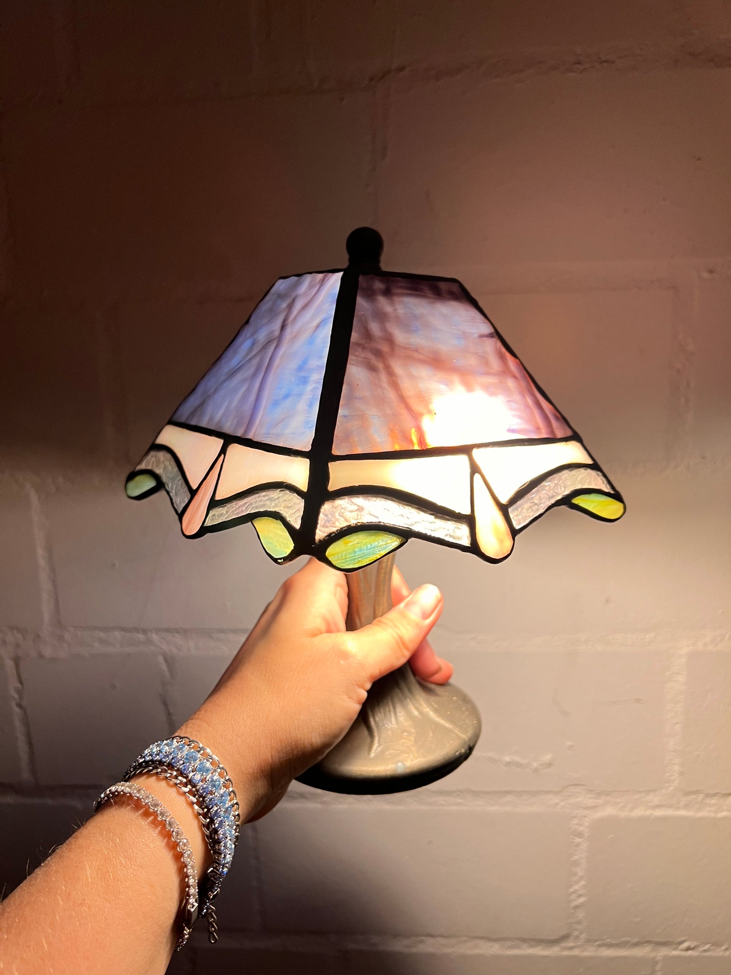 Vintage Tiffany Stil Tischlampe Blau – Bleiverglasung Buntglas– Jugendstil Tischleuchte – Honsel Art Deco