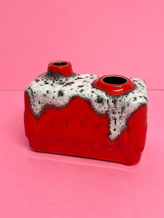 Vintage Keramik Vase Bay Keramik 517-10 Rot Lava Fat Lava Blumenvase 1970er
