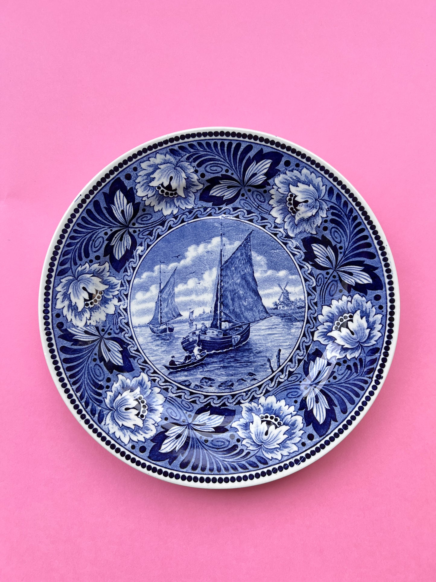 Vintage Hollandia Wandteller Delft Blau Segelschiffe | Société Céramique Maastricht Holland | Keramik Zierteller 25 cm