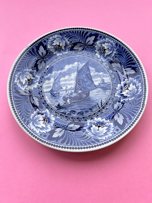 Vintage Hollandia Wandteller Delft Blau Segelschiffe | Société Céramique Maastricht Holland | Keramik Zierteller 25 cm